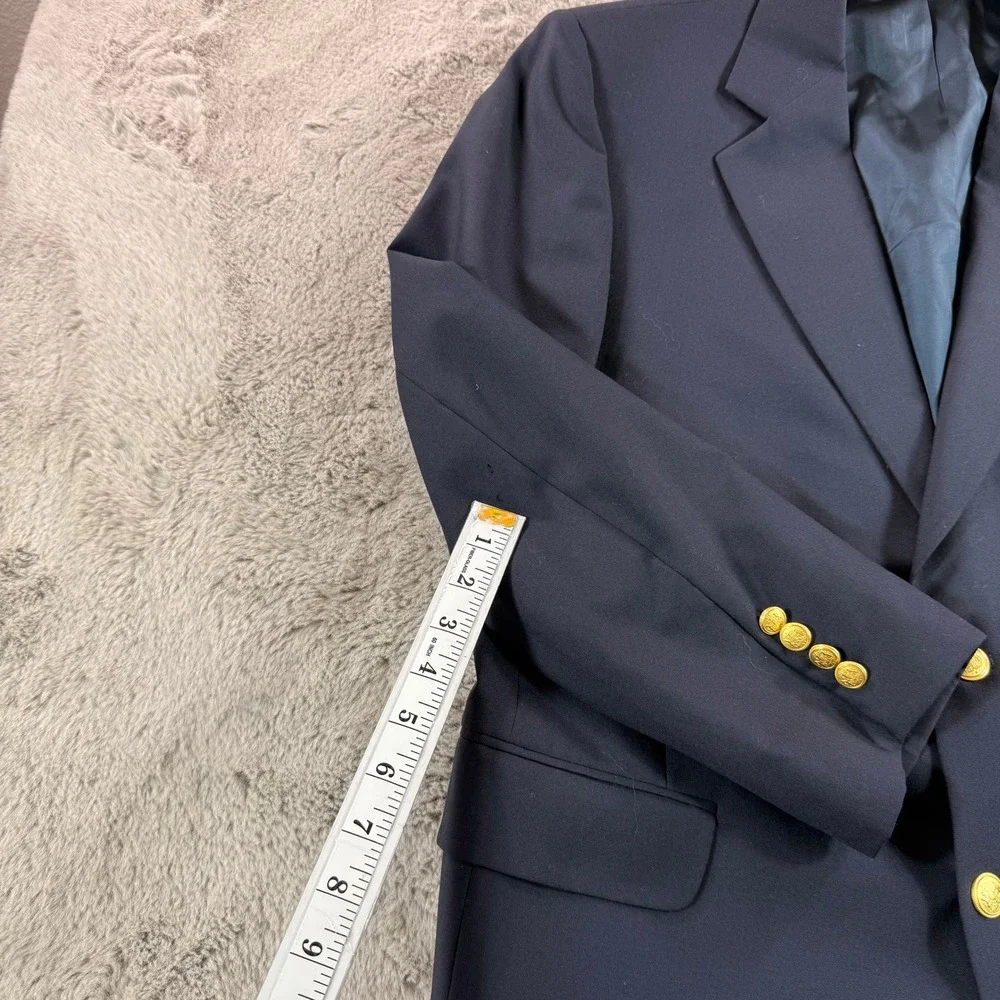 Nordstrom Mens‎ Navy Blue 100% Wool 2-Button Blazer Gold Crest Buttons 43R USA